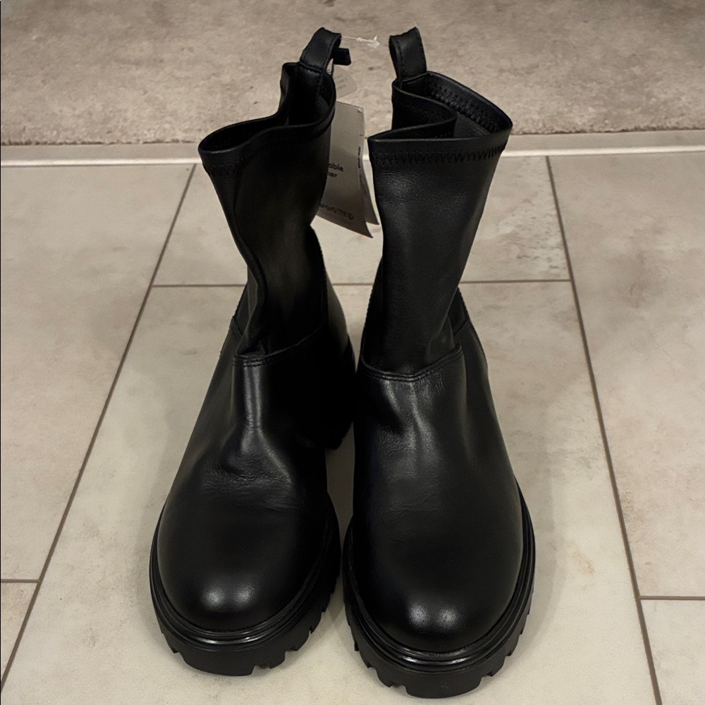 Mango Black Chunky Lug Chelsea Ankle Boots Size EU 36